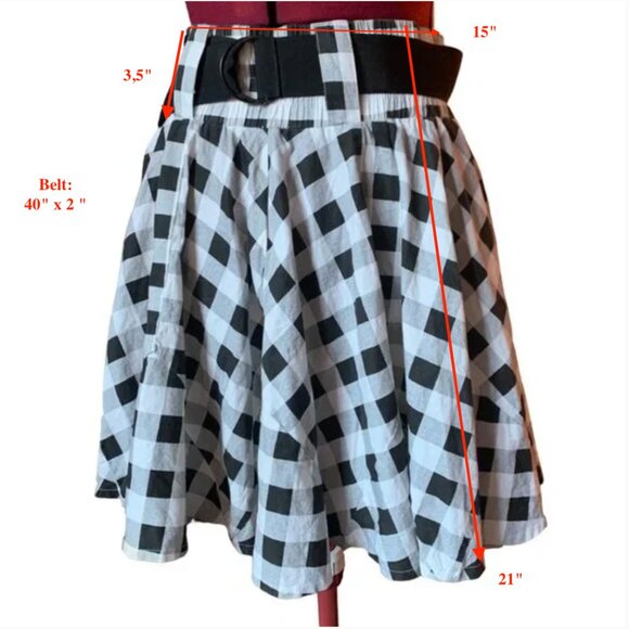 SUPREME BEING - Full Circle Skirt black and white plaid - Elastic Waist - small - Picture 11 of 11